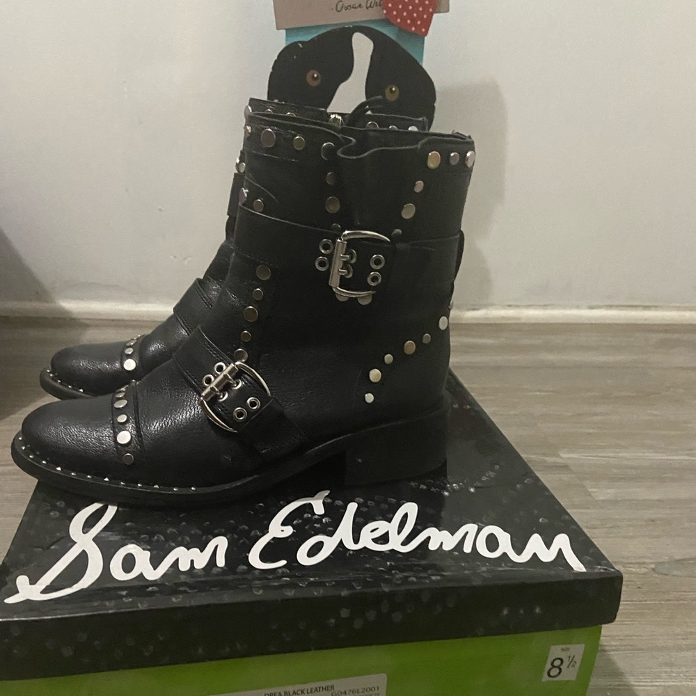 Sam Edelman Studded Black Leather Moto Boot